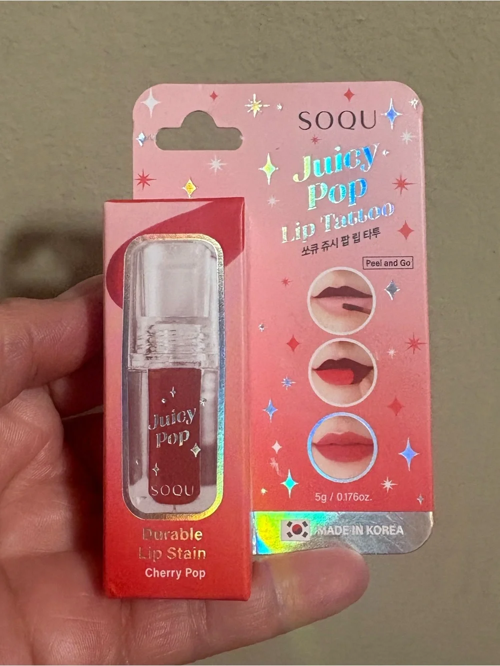SOQU Juicy Pop Lip Stain — Cherry Pop (Red) Brand New Never Used.